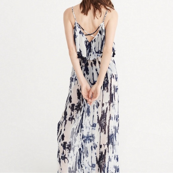 Abercrombie & Fitch Tassel Maxi Dress – Sheer Blue/White Tie Dye Beach Coverup🌊 - Picture 3 of 10
